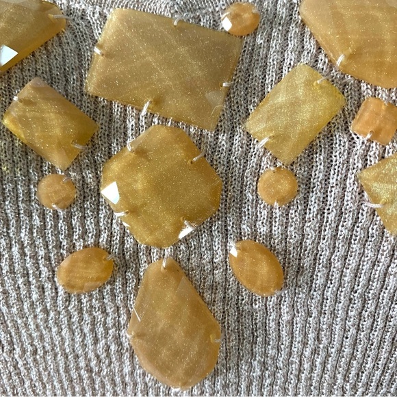 August Silk Y2K metallic pink Sweater w gold stones - Picture 3 of 8